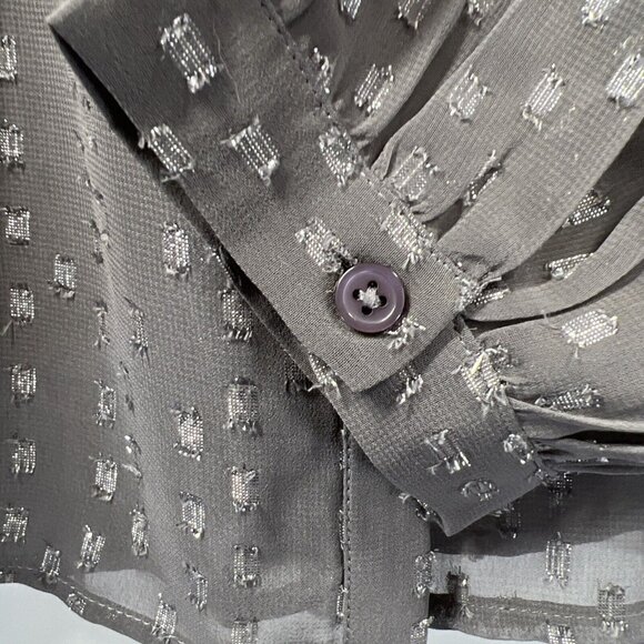 Chicos Women's Blouse Size XL Whimsy Goth Metallic Gray Beaded Bohemian Sheer - Picture 6 of 13